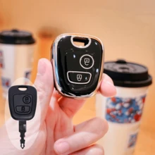 1 chiếc ốp chìa khóa xe hơi bằng TPU mạ điện, bảo vệ toàn diện chống rơi vỡ, kiểu dáng tối giản thời trang với họa tiết kim loại, tương thích với Peugeot 107 206 207 307 408, C1 C2 C3 C4 Picasso, Aygo - Logo A - Xem 10
