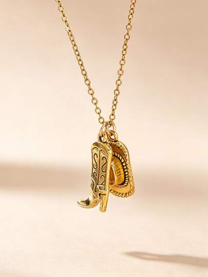 1pc Vintage Western Cowboy Boot Pendant Necklace, Fashionable Versatile Unique Design Choker For Women (Note: Due To Lighting And Shooting Angle, There May Be Slight Color Difference Between Actual Product And Image, And Minor Variation In The Appearance Of The Cowboy Hat/Boot Pendant Across Batches)