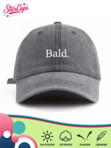 1 Pc "Bald." Embroidery Washed Baseball Cap, Unisex Available In Multiple Retro Colors, Funny Slogan Meme Dad Hat, Vintage Aesthetic Minimalist Streetwear Accessories,Festival,Travel - Bald. - View 7