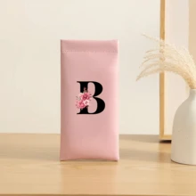 时尚眼镜盒男女通用眼镜收纳套装，弹性口罩自动闭合眼镜袋，花卉字母印花便携式线缆整理袋，假日旅行必备 - 粉色 - 查看 21