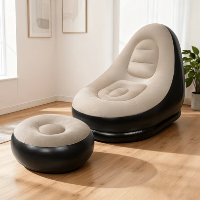 1 Set de sofá perezoso inflable portátil, adecuado para el hogar y el campamento al aire libre, sofá cama mullido con reposapiés, móvil