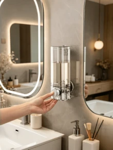 Bình đựng xà phòng treo tường không cần khoan, trong suốt, dung tích lớn, kiểu bơm, dùng được cho dầu gội, sữa tắm, xà phòng rửa tay, định lượng chính xác, chống lãng phí, dụng cụ sắp xếp xà phòng lỏng cho phòng tắm và nhà bếp. - Trong sáng - Xem 3