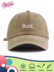 1 Pc "Bald." Embroidery Washed Baseball Cap, Unisex Available In Multiple Retro Colors, Funny Slogan Meme Dad Hat, Vintage Aesthetic Minimalist Streetwear Accessories,Festival,Travel - Bald. - View 11