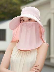 女士夏季防晒宽檐渔夫帽，三合一颈部遮挡面罩，透气防紫外线遮阳帽 - 彩色 - 查看 4