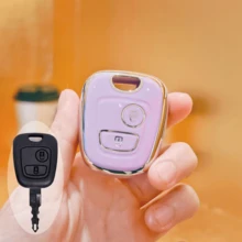 1 chiếc ốp chìa khóa xe hơi bằng TPU mạ điện, bảo vệ toàn diện chống rơi vỡ, kiểu dáng tối giản thời trang với họa tiết kim loại, tương thích với Peugeot 107 206 207 307 408, C1 C2 C3 C4 Picasso, Aygo - Logo A - Xem 3