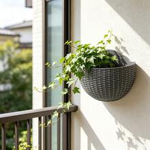 1個/2個仿藤竹壁掛花盆 半圓形設計 免鑽孔 適合室內外園藝使用 陽台與庭院裝飾首選 壁掛綠植花盆 - 花盆 - 查看 6