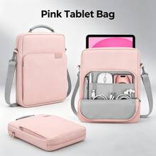 11/13 Inch Universal Tablet Protective Sleeve - With Handle And Detachable Shoulder Strap, Handheld And Crossbody Dual-Use, Suitable For New Pro M4/ Air M2, 10 (10.9 Inch), 9/8/7 (10.2 Inch), Air 5/4, Galaxy, Kindle And Android Tablets, Electronic Product Storage Bag For Travel, Office And Study - Pink - View 1