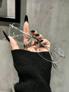 1 Pc Of Women's Copper Frame Rimless Transparent Glasses, Suitable For Back To School, Daily Life, Office, Reading, Watching TV, Playing Games - Clear - View 2