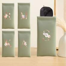 Fashionable Eyeglass Case, Unisex Eyewear Storage Set With Elastic Zipper Closure, Floral & Letter Print, Portable Cable Organizer Pouch, Essential For Holidays And Travel - Green - View 14