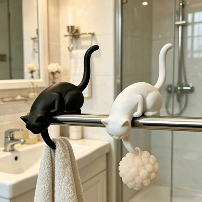 1 chiếc móc treo tường hình mèo, thiết kế hình mèo dễ thương với bàn chân duỗi ra, có thể treo chìa khóa, mặt dây chuyền và các vật dụng nhỏ khác, móc treo tường trang trí sáng tạo cho phòng tắm, nhà bếp, phòng khách, phòng ngủ.
