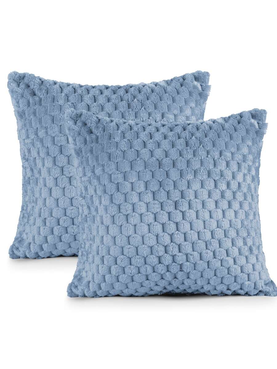 Set Of 2 Velvety Plush Decorative Cushion Covers (45cm X 45cm) With Zipper - Bluberi - View 1