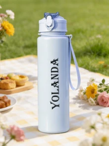 Customizable Name, 750ml Summer Water Bottle With Pure Text Pattern, Warm Water Bottle With Straw, Suitable For School, Sports, Home, Outdoor, Gift, Back To School, Leak-Proof - Multicolor - View 7