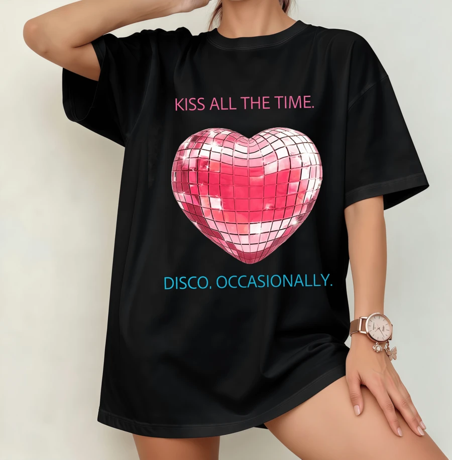 Harry Sty Heart Disco Ball T-Shirt | Gender Neutral Oversize Casual Shirt - Black - View 1