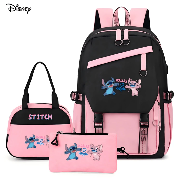 Miniso Disney Stitch And Angel 3Pcs Backpack Set Large Capacity
