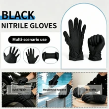 50pcs Disposable Black 100% Nitrile Gloves | Multifunctional Gloves With Textured Fingertips, 5 Mils Thick, Appropriate Thickness, 9.45 Inches Large, Household Gloves, Suitable For Washing, Shampooing, Washing Dishes, Daily Household Cleaning And Industrial Use. - Black-50pcs-s - View 2
