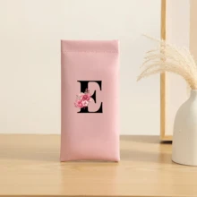 时尚眼镜盒男女通用眼镜收纳套装，弹性口罩自动闭合眼镜袋，花卉字母印花便携式线缆整理袋，假日旅行必备 - 粉色 - 查看 32