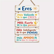 1 Set Inspirational Spanish Quote Wooden Wall Hanging Sign - "You Are Brave, Smart, And Imaginative" - Home, Room Or Graduation Gift Decor Plaque, Classic Style, No Power Needed, Wall Decor, 2D Flat - Multicolor - View 3