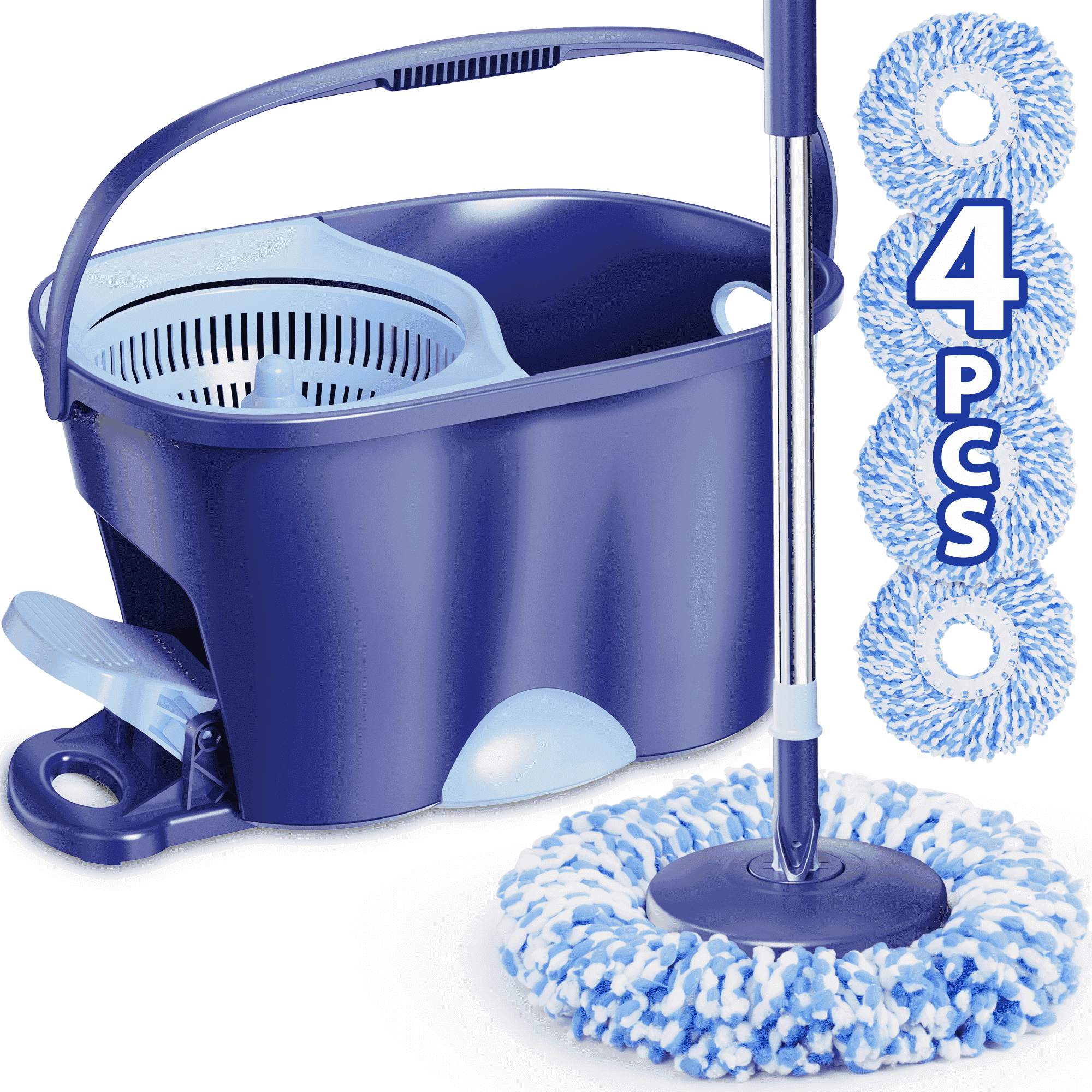 MYSPRI Spin Mop And Bucket With Wringer Set, 4 Microfiber Mop Heads,360° Floor Cleaner Hardwood Tile Heavy Duty System - 1 - 查看 1