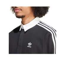 Áo Polo dài tay adidas Originals ADICOLOR RUGBY, chất liệu cotton nguyên chất, kiểu dáng Preppy, kẻ sọc kiểu Mỹ cổ điển, mềm mại và thoải mái, có logo, dành cho nam, màu đen. - màu đen - Xem 4
