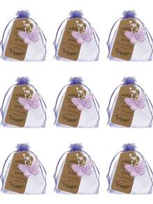 This Butterfly Shaped Keychain Gift Set Includes Acrylic Keychain, Brown Thank You Card, And Purple Organza Pouch, Suitable For Weddings And Parties - Multicolor - View 7