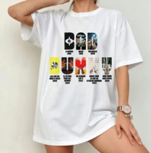 BadBunny Album Cover Collage T-Shirt | Reggaeton Star Gender-Neutral Oversized Everyday Shirt White - White - View 10