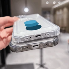 1 unidad Círculos azules apilados degradado Funda para iPhone 16 plus, protección anticaída con airbag reforzado en las cuatro esquinas, tarjetero invisible integrado en la parte trasera, compatible para tarjeta personal, carnet de conducir, tarjeta de acceso y tarjeta de transporte, funda protectora antigolpes portátil con ranura para tarjetas, diseño sencillo y elegante, ideal para uso diario, desplazamientos y viajes - transparente - Ver 3