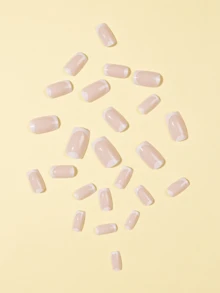 24片简约几何法式白色假指甲，短款方形美甲贴片套装，包含1张粘性贴片和1个指甲锉，适合日常佩戴 - 彩色 - 查看 3