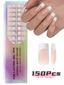 150 móng giả gel hình chữ nhật, móng giả gel màu da kiểu Pháp, móng giả gel vuông kiểu Pháp 3 trong 1 để tự làm móng nghệ thuật, 15 kích cỡ phù hợp cho nữ và các tiệm làm móng. - Màu be - Xem 1