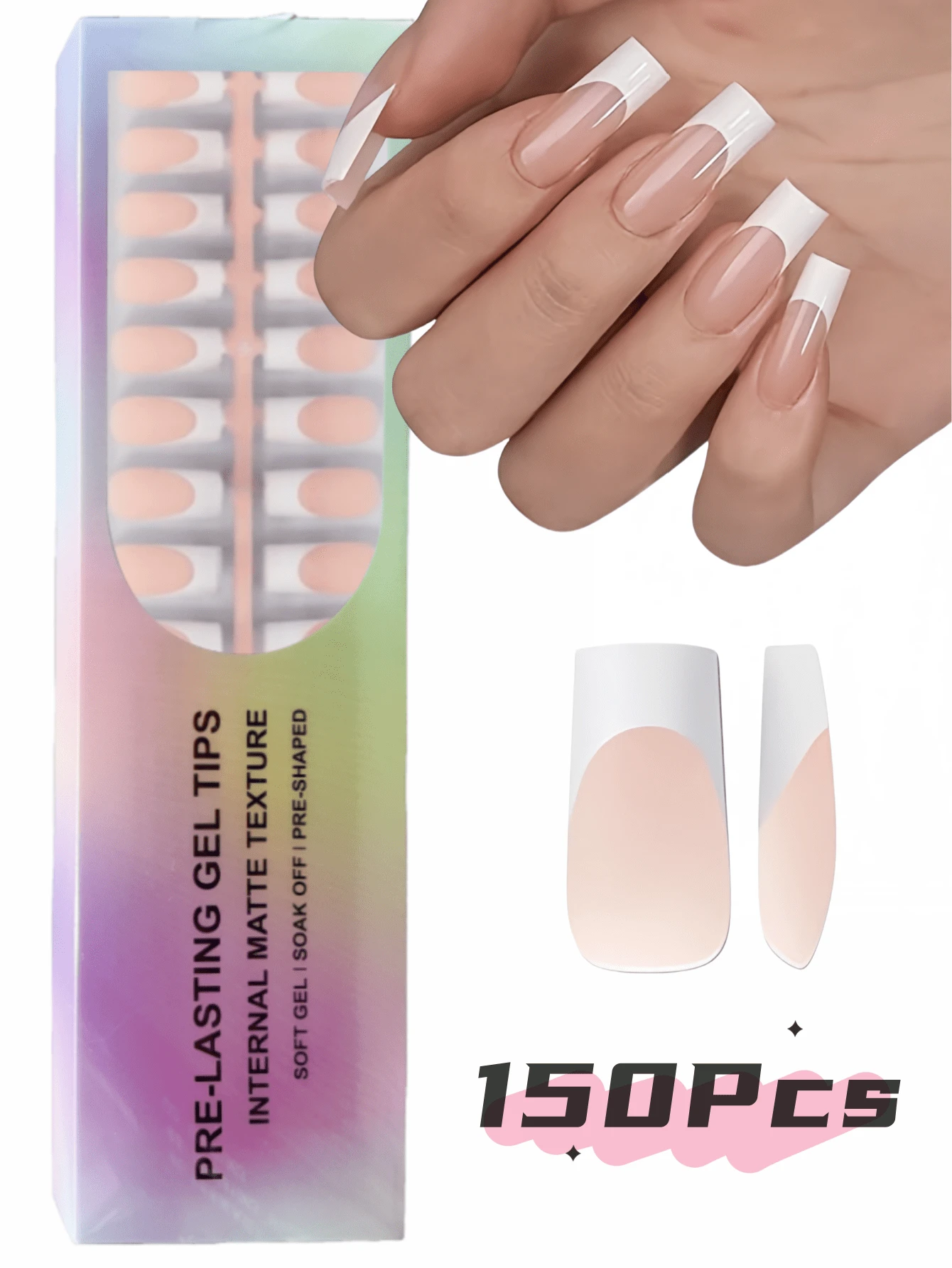 150 móng giả gel hình chữ nhật, móng giả gel màu da kiểu Pháp, móng giả gel vuông kiểu Pháp 3 trong 1 để tự làm móng nghệ thuật, 15 kích cỡ phù hợp cho nữ và các tiệm làm móng. - Màu be - Xem 1