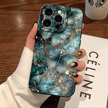 TPU Minimalist Blue Butterfly Element Blue Gold Glitter Butterfly Pattern Fashion 1pc Minimalist Butterfly Eye Skin-Feel Anti-Drop TPU Phone Case Compatible With IPhone 17/11, 16 Pro Max, 16 Pro, 16, 15 Pro Max, 14 Pro Max / Galaxy S25 Series, A16 / Honor X6A, X7B, X8B / 13C, Note 13, International Version, Not The Domestic Version Spring Gift Birthday - Black - View 3