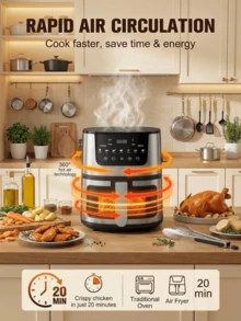 SOKANY 5L Smart Air Fryer: Healthy Oil-Free Cooking, 1500W Rapid Heating, Touch Control & 6-Hour Timer, Multi-Function Family Meals - Black - View 10