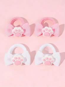 4/10pcs Pet Cat Paw & Bow Hair Ties, Small Dog Hair Accessories, Cat Hair Clips - Multicolor - View 8