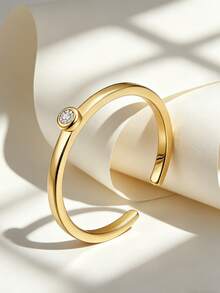 Charm-In Gold-Plated Single Zirconia Open Ring, Minimalist & Elegant, Suitable For Daily Wear And Parties, An Ideal Gift For Women - Gold - View 4