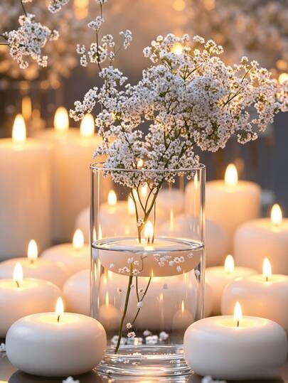 96/48/36/12/5/1pcFloating Candle Scented Candle Floating Balloon Wedding Decoration Candle, Suitable For Hotel Candle, Float Wax, Float Wax, Tea Wax, Wedding Romantic Candle, Round Table Centerpiece Candle