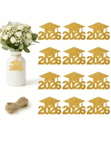 24件套2026毕业派对装饰品 - 闪光毕业帽标签、彩色纸花瓶中心装饰品、纸质材料，适用于毕业典礼中心装饰、毕业派对装饰 - 多色 - 查看 9
