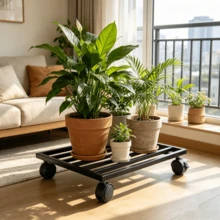 360°旋转带轮花架,移动方便,铸铁户外装饰,植物支架,园艺用品,花盆托盘配件,重型铁艺花盆架,适用于室内/室外大型盆栽植物、花盆、露台 - 多款式 - 查看 2