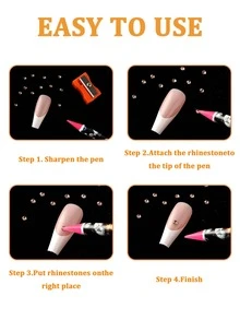 1/4pcs Nail Art Dotting Pen Wax Pencil Set Rhinestone Picking Up Tool Drill Pickup Pen Stick For Nail Art Decoration & DIY Manicure Accessories - Multicolor - View 3