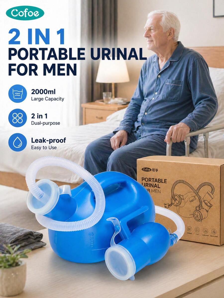 Cofoe 2000ml Portable Urinal For Men, Large Capacity Spill-Proof Urine Bottle With Lid & Extended Hose(1.7m), Male Large Capacity Urinal Bottle,Portable Leakproof Urine Collector For Bedside Travel Camping Home Use - 2000ml - View 1