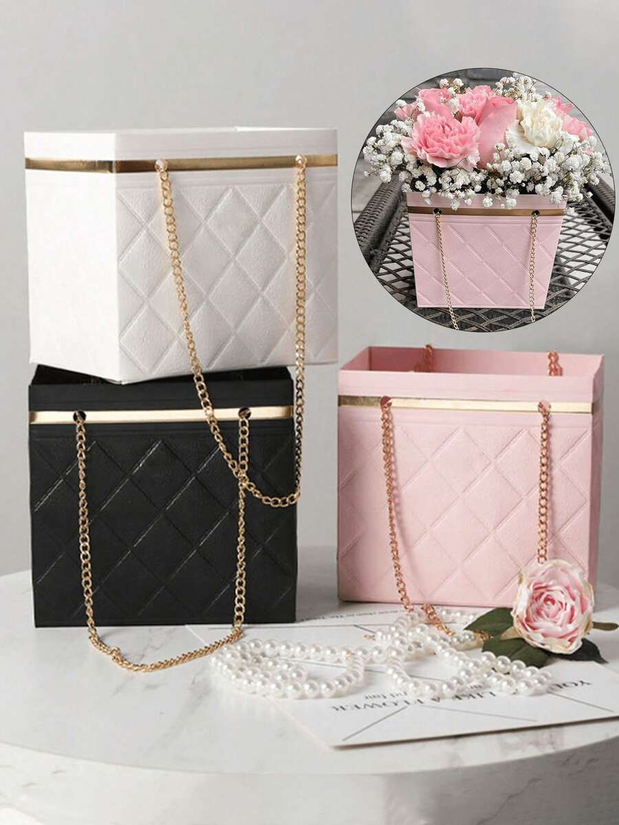 3pcs/1pc Flower Bouquet Box With Handle, Floral Shop Packaging Bucket For Bouquet Storage And Packaging, Elegant For Wedding, Party, Holiday, Flower Shop Display Gift Basket - View 1