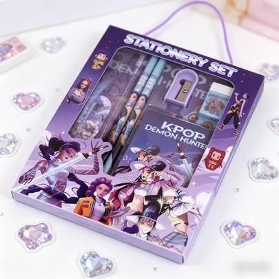 K-POP Themed Complete Stationery Set - Includes Pencil, Ruler, Pencil Sharpener, Eraser And Other Essential K-Pop Idol Group Supplies, Made Of High-Quality Durable Materials With Vivid Idol Character Artwork, Gift Box Packaging, Ideal For Back To School, Daily Study, Desk Organization And Creative Projects, Perfect Gift For K-Pop Fans, Idol Group Enthusiasts, Students, Stationery Lovers And Collectors