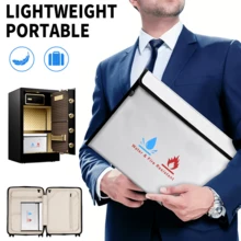 Organizador de Documentos À Prova de Fogo 2 em 1, Pacote Combo Minimalista Masculino com um Organizador de Documentos e uma Carteira, Feito de Material de Folha de Alumínio para Proteção Contra Incêndio Aprimorada de seus Bens Valiosos. Ideal para Armazenamento Doméstico de Escrituras de Propriedade, Armazenamento Escolar de Provas e Certificados, e Armazenamento de Escritórios de Documentos Contratuais - Prata - Visão 3