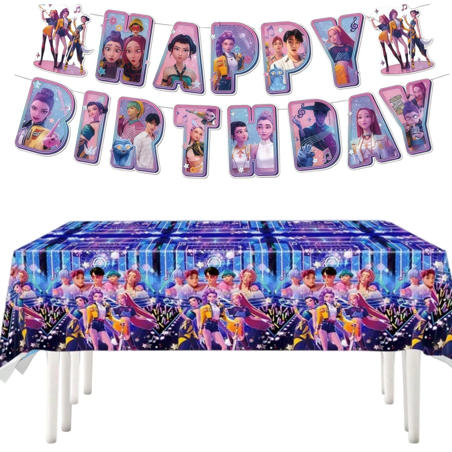 2/1pc Girl Group Theme Party Tablecloth, Birthday Party Decoration, Disposable PE Tablecloth, Suitable For K-Pop Fan Party Decor - Multicolor - View 1