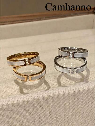 Camhanno 1 Set de Anillos de Pareja con Acero de Titanio e Incrustaciones de Nácar Blanco, Diseño Elegante y Minimalista, Versátil para Uso Diario, Trabajo, Citas, Anillo No Descolorido