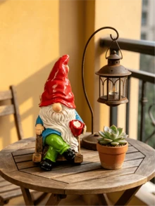 1pc Sitting Gnome Rocking Chair Statue, Suitable For Garden, Lawn, Potted Plants, Patio, Porch, Furniture Decor, Funny Hippie Decor, Great Gift, Room Decor, Handcraft, Resin Sculpture, Vase Decor, Gardening, Tabletop Decor, Cafe, Bookshelf, Modern Decor, Home Accent, Shelves Decor, Dining Table Centerpiece, Living Room Decor, Abstract Art Statue Decor, Dining Room Centerpiece - Multiple Models 2 - View 12