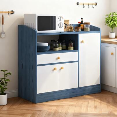 Mueble auxiliar de cocina de color azul pino nórdico, armario de almacenamiento de gran capacidad para cocina con múltiples puertas y cajones (varias especificaciones disponibles)