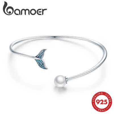  Bamoer Mermaid Tears Silver Bracelet - Delicate Bangle, Ocean Theme Jewelry, 925 Sterling Silver Minimalist Elegant Chain Bracelet, Gift For Her, Best Friend Birthday Valentine's Day Present