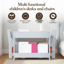 Mesa para niños y 2 sillas - 4 en 1 Mesa de actividad de madera y 2 sillas, cajón de almacenamiento, mesa desmontable, para dibujar, leer, artesanías, arte, tareas - Gris - Ver 6
