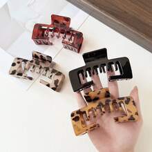 4 Peças Presilhas de Cabelo Retangulares Grandes com Design Côncavo e Estampa de Leopardo Retrô para Mulheres, Acessórios de Cabelo Elegantes e da Moda, Adequados para Uso Externo, Diário, Praia, Estilo Minimalista e Doce, Tamanho Grande, Festival, Festa - Multicolorido - Visão 4