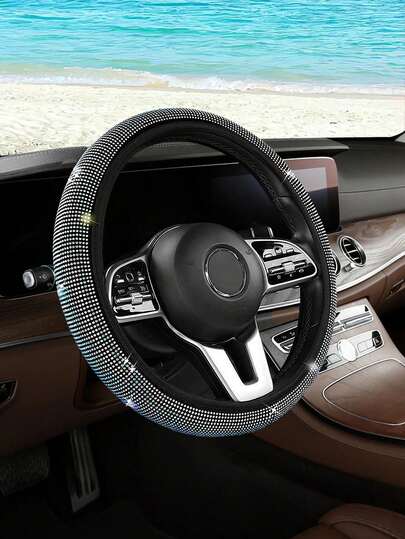 Bọc vô lăng xe hơi lấp lánh - Được trang trí bằng đá pha lê rực rỡ, bảo vệ vô lăng và trang trí nội thất cho xe hơi & SUV, phù hợp với vô lăng 37-38cm, trang trí nội thất xe hơi lấp lánh dành cho nữ, phụ kiện nội thất xe hơi.