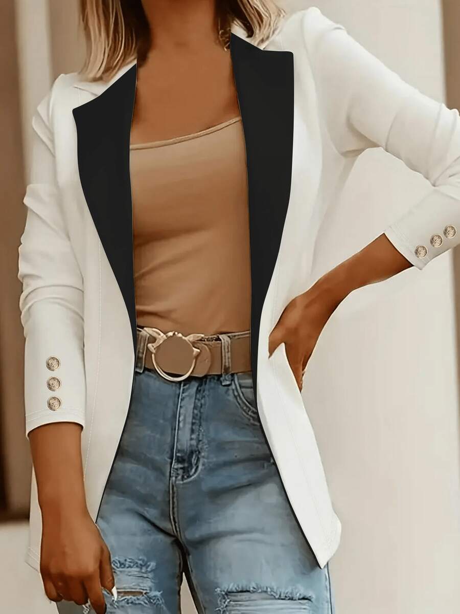 Áo blazer tay dài cổ ve lật kiểu dáng mới dành cho nữ, phù hợp cho công sở. - Trắng và đen - Xem 1
